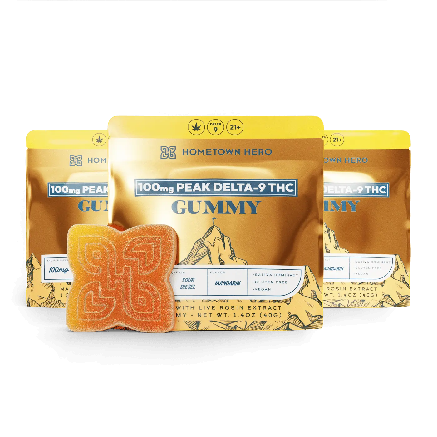 3 bags of mandarin-flavored delta 9 gummies