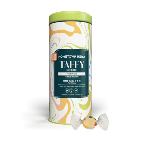 large tin of Tutti frutti taffy