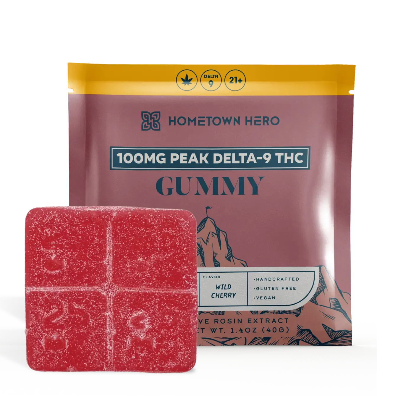 100mg Delta-9 Gummy package and edible